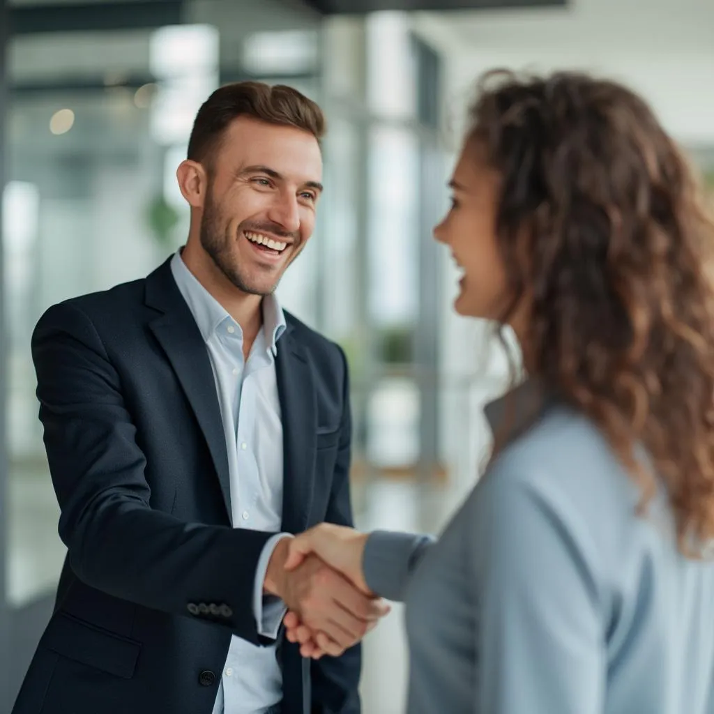 Cliente satisfecho cerrando un acuerdo con ConsultoríaPro